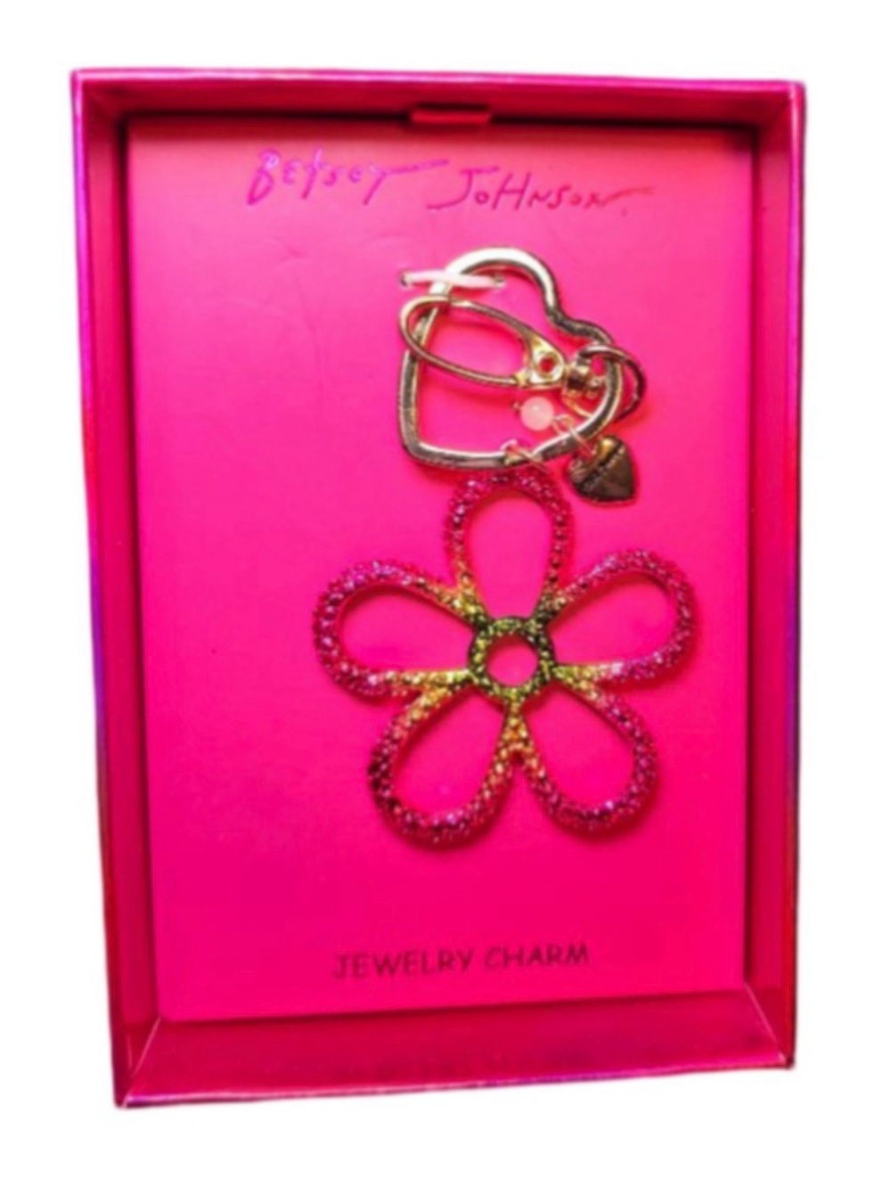 Betsey Johnson Pink Flower BagCharm Keychain
